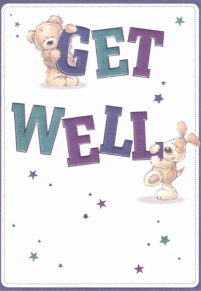 Like a celebration of gentle reassurance, this card brings to life the friendly faces of a plush bear and a playful puppy, both surrounded by a cascade of twinkling stars. The artist's rich palette of purples and aquas infuses the bold 'Get Well' lettering with a sense of cheer and resilience, echoing the lively colours of flowers sold in the Honor Oak Park market. The expressive features of the bear and puppy, rendered with evident affection, seem to radiate a welcoming spirit, inviting you to imagine their soft textures and comforting presence. Against a luminous, unblemished white background, the design feels open and uplifting, offering a visual sigh of relief and a hopeful note for the days ahead. These illustrated companions, together with the confident typography and the celestial motifs, create a heartfelt composition-one that brings genuine care and vitality to anyone feeling unwell in Honor Oak or the nearby leafy lanes. It's easy to picture sending this card along with a bouquet from a favorite local florist, the dual gesture creating a wave of positivity and comfort for someone dear.